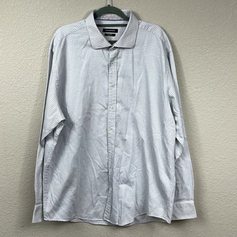 Bugatchi Classic Fit Basket Weave Print Long Sleeve Button Front Shirt Sz XXL